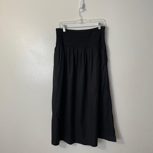 NWT Madewell Smocked Waist Poplin Midi Skirt Jet Black Large NU637 Minimalist - Picture 6 of 13